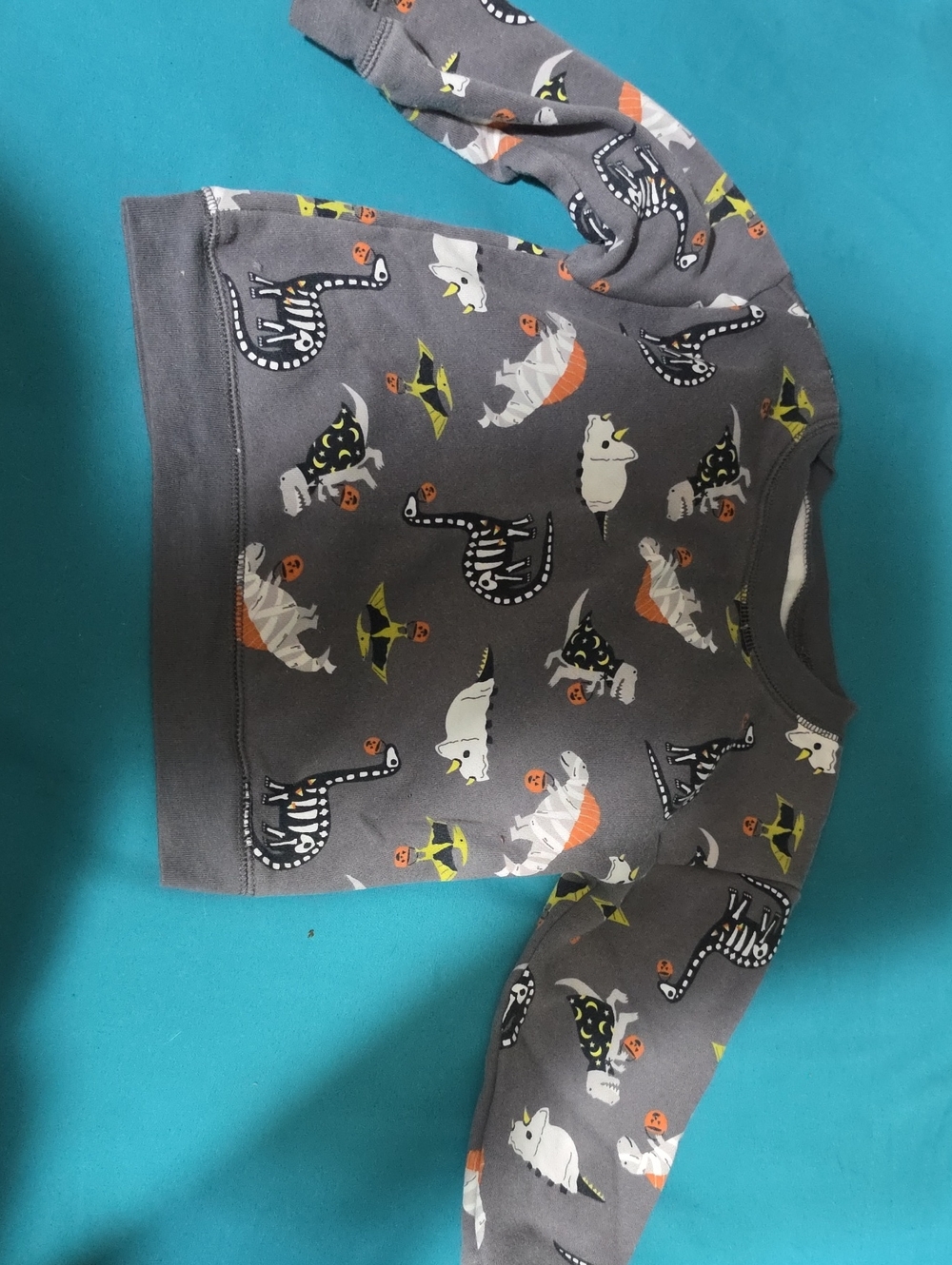 Kids Halloween Ghost Dinosuar Print Long-Sleeve Top - Gray